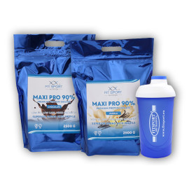 2x Maxi Pro 90% 2500g + Shaker Fitsport - Caramel Sărat