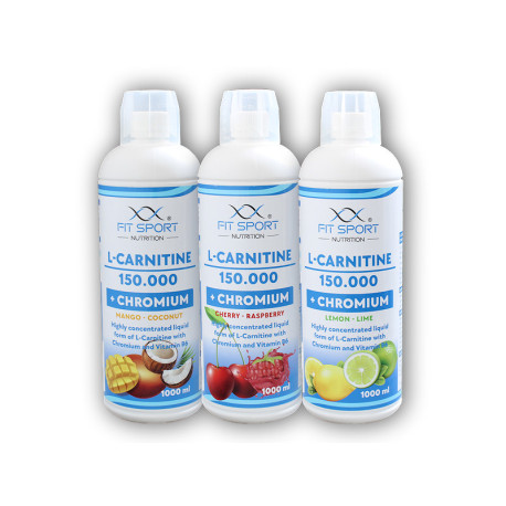 3x L-Carnitină 150000 + Crom 1000ml - cireș zmeură