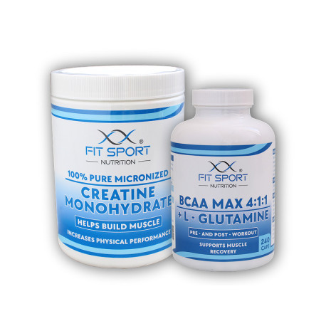 100% Creatină Monohidrat 550g + BCAA MAX 4:1:1 + L-Glutamină 240 capsule