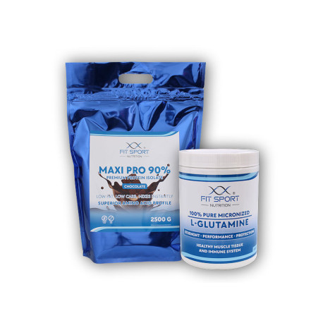 Maxi Pro 90% 2500g + 100% L-Glutamină Pură 550g Micronizată - Ciocolată Albă de Nucă de Cocos