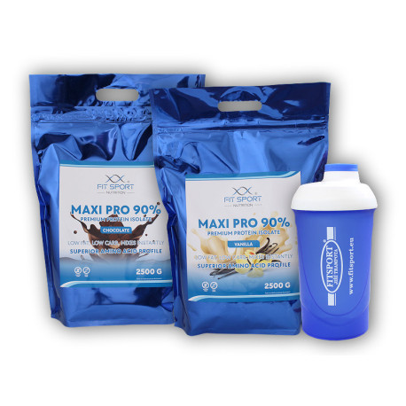 2x Maxi Pro 90% 2500g + shaker Fitsport - ciocolată albă nucă de cocos
