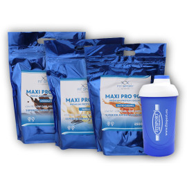 3x Maxi Pro 90% 2500g + shaker Fitsport - ciocolată albă nucă de cocos