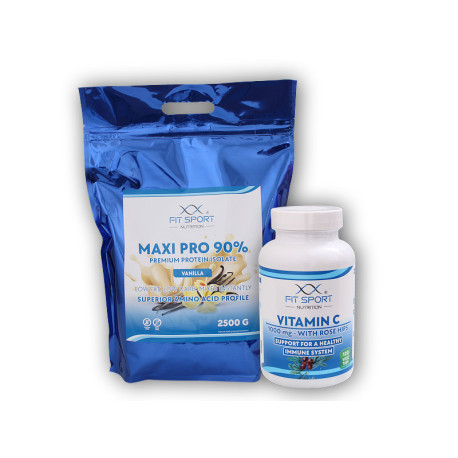 Maxi Pro 90% 2500g + Vitamina C 1000mg cu măceșe 120 comprimate - ciocolată albă cocos