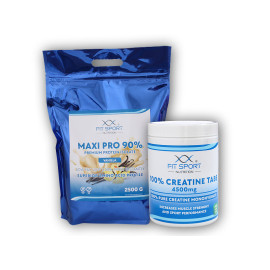 Maxi Pro 90% 2500g + 100% Cremină Tabs 4500mg 240 veggie Tabs - vanilie