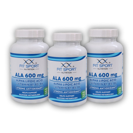 3x ALA 600mg Acid Alfa Lipoic + Vitamina B1,B5,B6 120 de capsule vegetale