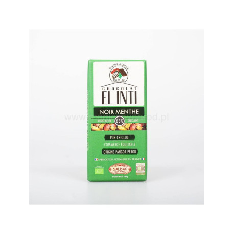 Ciocolată neagră 63% ciocolată cu mentă (ulei + frunză) Bio - 100 g