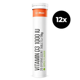 Vitamina D3 Sparkling 1000 UI - GymBeam - Măr Verde - 12 x 20 tablete