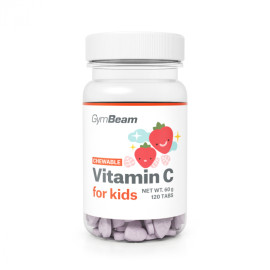 Vitamina C, pastile pentru supt pentru copii - GymBeam - căpșuni - 120 tablete.