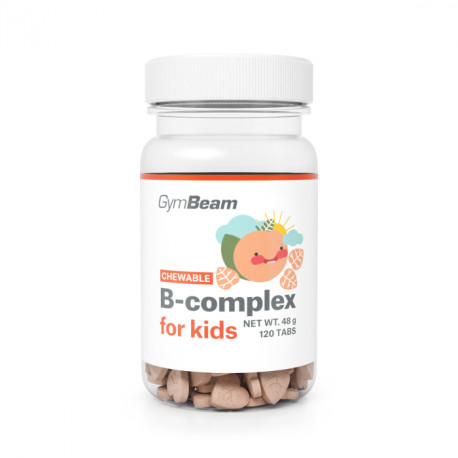 B-complex, pastile de supt pentru copii - GymBeam - caise - 120 tablete.