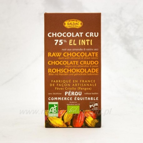 Ciocolată neagră 75% cacao criollo, migdale și stafide 100 g